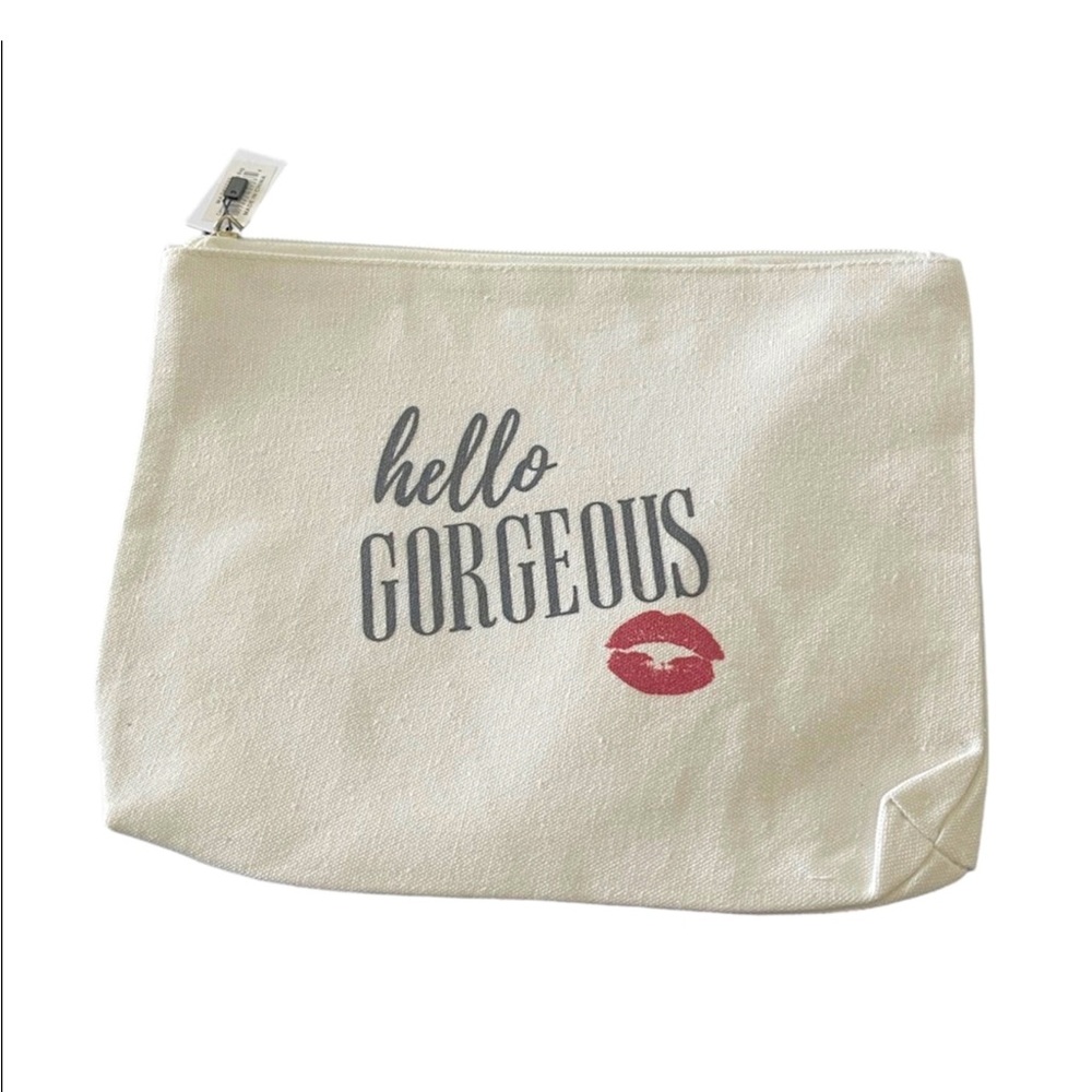 Hello Gorgeous Off White Canvas Makeup Bag